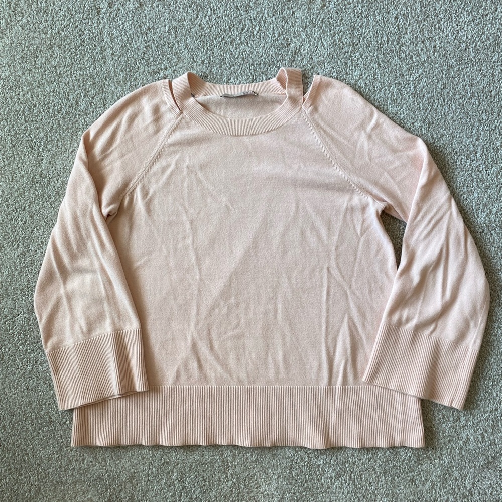 LOFT Blush Pink Crew Neck Cut Out Sweater with Wide Sleeves Size M